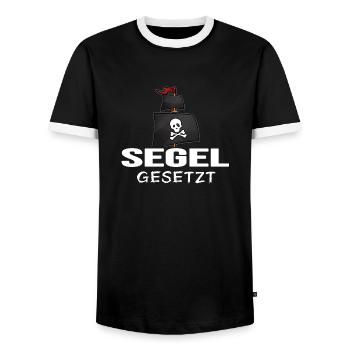Küsten-Pirat Kapitän moin moin "Segel gesetzt" - Männer Kontrast-T-Shirt - Schwarz/Weiß - Vorne - AI Model Female 172 light (172cm) & AI Model Male 178 light (178cm)