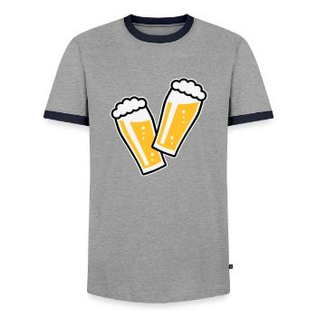 2 Toasting Beer Glasses (Cheers / Pale Ale / 3C) - Men's Ringer Shirt - grey/navy  - Front - AI Model Female 172 light (172cm) & AI Model Male 178 light (178cm)