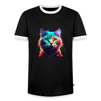 Cat Colorful - Men's Ringer Shirt - black/white - Front - AI Model Female 172 light (172cm) & AI Model Male 178 light (178cm)