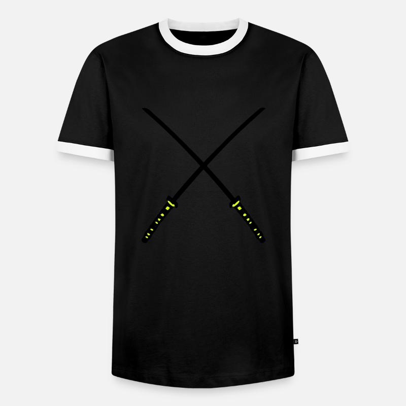 Katana Samurai épées croisées - T-shirt contrasté Homme - noir/blanc