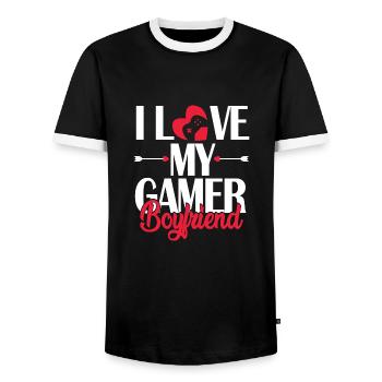 I Love My Gamer Boyfriend - Men's Ringer Shirt - black/white - Front - AI Model Female 172 light (172cm) & AI Model Male 178 light (178cm)