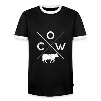 COW cow cattle bull dairy cow calf farmer gift - Men's Ringer Shirt - black/white - Front - AI Model Female 172 light (172cm) & AI Model Male 178 light (178cm)
