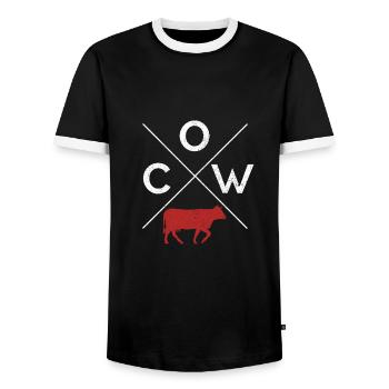 COW cow cattle bull dairy cow calf farmer gift - Men's Ringer Shirt - black/white - Front - AI Model Female 172 light (172cm) & AI Model Male 178 light (178cm)