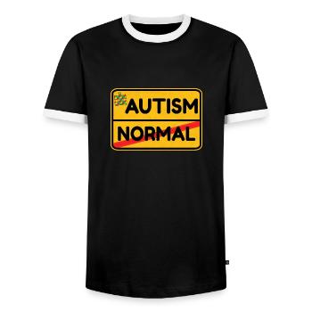 Panneau de signalisation autisme handicap cadeau - T-shirt contrasté Homme - noir/blanc - Devant - AI Model Female 172 light (172cm) & AI Model Male 178 light (178cm)