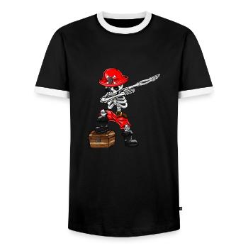 Dabbing Skeleton Pirate Carnival Carnival Costume - Men's Ringer Shirt - black/white - Front - AI Model Female 172 light (172cm) & AI Model Male 178 light (178cm)
