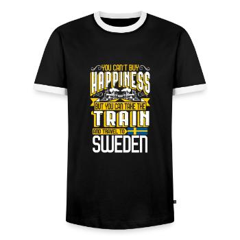 Train to Sweden gift holiday railroad holidays - Men's Ringer Shirt - black/white - Front - AI Model Female 172 light (172cm) & AI Model Male 178 light (178cm)