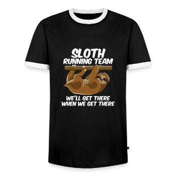Sloth Running - Men's Ringer Shirt - black/white - Front - AI Model Female 172 light (172cm) & AI Model Male 178 light (178cm)