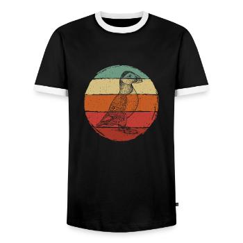 Puffin Retro - Men's Ringer Shirt - black/white - Front - AI Model Female 172 light (172cm) & AI Model Male 178 light (178cm)