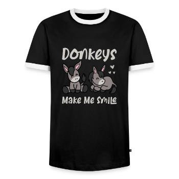 Donkeys Make Me Smile Mule Farm Animal - Men's Ringer Shirt - black/white - Front - AI Model Female 172 light (172cm) & AI Model Male 178 light (178cm)