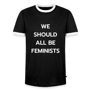 We should all be Feminists. - Men's Ringer Shirt - black/white - Front - AI Model Female 172 light (172cm) & AI Model Male 178 light (178cm)