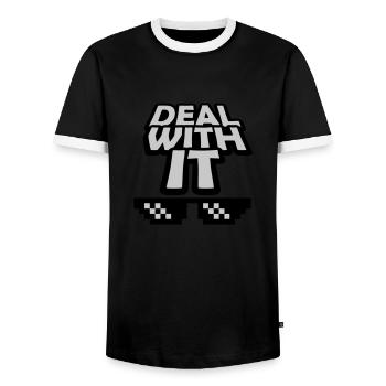 Traitez-le lettrage - T-shirt contrasté Homme - noir/blanc - Devant - AI Model Female 172 light (172cm) & AI Model Male 178 light (178cm)