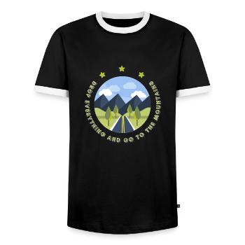 Drop everything and go to the mountains - Men's Ringer Shirt - black/white - Front - AI Model Female 172 light (172cm) & AI Model Male 178 light (178cm)