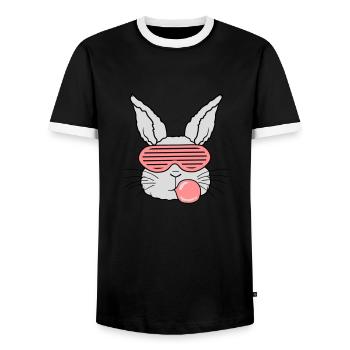 Chewing gum bubble lapin cool - T-shirt contrasté Homme - noir/blanc - Devant - AI Model Female 172 light (172cm) & AI Model Male 178 light (178cm)