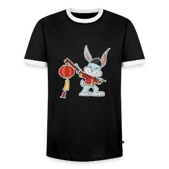 Joyeux Nouvel An chinois 2023 I Année du Lapin - T-shirt contrasté Homme - noir/blanc - Devant - AI Model Female 172 light (172cm) & AI Model Male 178 light (178cm)