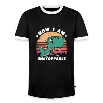 Now I'm Unstoppable - Funny T-Rex Dinosaur - Men's Ringer Shirt - black/white - Front - AI Model Female 172 light (172cm) & AI Model Male 178 light (178cm)