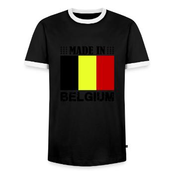 Fabriqué en Belgique - T-shirt contrasté Homme - noir/blanc - Devant - AI Model Female 172 light (172cm) & AI Model Male 178 light (178cm)