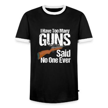 Ich habe zu viele Pistolen - Männer Kontrast-T-Shirt - Schwarz/Weiß - Vorne - AI Model Female 172 light (172cm) & AI Model Male 178 light (178cm)