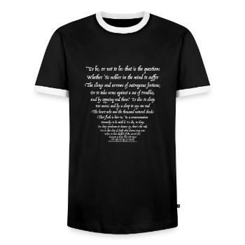 To Be, Or Not To Be 02 (White Text) - Men's Ringer Shirt - black/white - Front - AI Model Female 172 light (172cm) & AI Model Male 178 light (178cm)