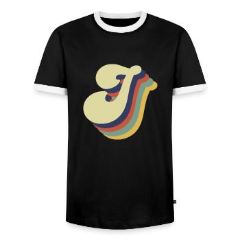Retro J Letter - Men's Ringer Shirt - black/white - Front - AI Model Female 172 light (172cm) & AI Model Male 178 light (178cm)