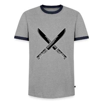 Couteaux - T-shirt contrasté Homme - gris/marine  - Devant - AI Model Female 172 light (172cm) & AI Model Male 178 light (178cm)