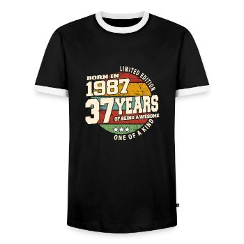 1987 Vintage Retro Classic 37 Years - Men's Ringer Shirt - black/white - Front - AI Model Female 172 light (172cm) & AI Model Male 178 light (178cm)