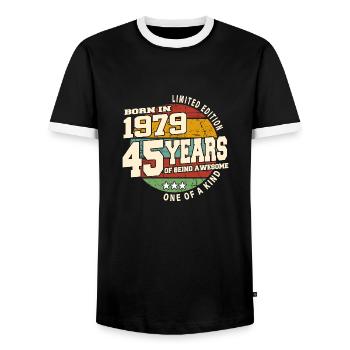 1979 Vintage Retro Classique 45 ans - T-shirt contrasté Homme - noir/blanc - Devant - AI Model Female 172 light (172cm) & AI Model Male 178 light (178cm)