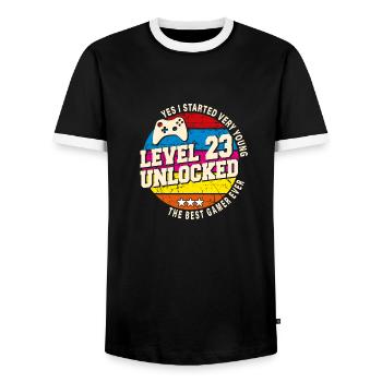 Original 2001 Jahrgang Level 23 Freischalten - Männer Kontrast-T-Shirt - Schwarz/Weiß - Vorne - AI Model Female 172 light (172cm) & AI Model Male 178 light (178cm)