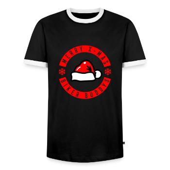 Merry X-Mas Biker Buddies - Men's Ringer Shirt - black/white - Front - AI Model Female 172 light (172cm) & AI Model Male 178 light (178cm)
