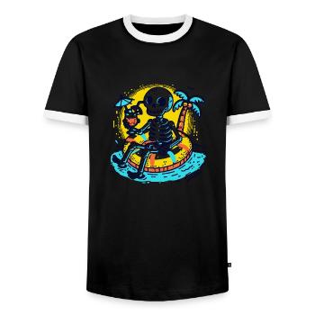 Skeleton with Float Rings – Fun Summer Design - Men's Ringer Shirt - black/white - Front - AI Model Female 172 light (172cm) & AI Model Male 178 light (178cm)