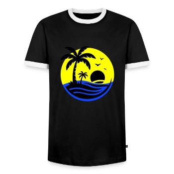 Island Palm Trees Sea - Men's Ringer Shirt - black/white - Front - AI Model Female 172 light (172cm) & AI Model Male 178 light (178cm)