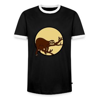 nacht mond sonne abend rund kreis faultier entspan - Männer Kontrast-T-Shirt - Schwarz/Weiß - Vorne - AI Model Female 172 light (172cm) & AI Model Male 178 light (178cm)