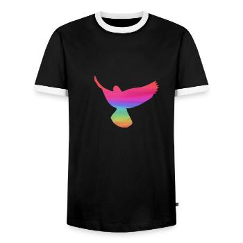 pigeons,deaf,birds,rainbows,colorful,graffiti, - Men's Ringer Shirt - black/white - Front - AI Model Female 172 light (172cm) & AI Model Male 178 light (178cm)
