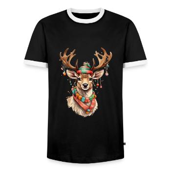 Mignon renne de Noël - T-shirt contrasté Homme - noir/blanc - Devant - AI Model Female 172 light (172cm) & AI Model Male 178 light (178cm)