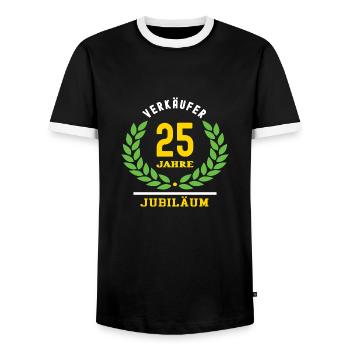 Verkäufer Jubiläum 25 Jahre 25 jähriges Jubilaeum - Männer Kontrast-T-Shirt - Schwarz/Weiß - Vorne - AI Model Female 172 light (172cm) & AI Model Male 178 light (178cm)