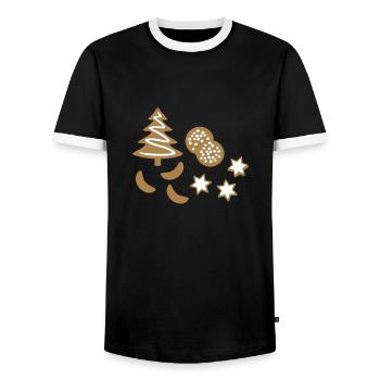 Weihnachten Gebäck Kekse Zimtsterne Xmas Cookies - Männer Kontrast-T-Shirt - Schwarz/Weiß - Vorne - AI Model Female 172 light (172cm) & AI Model Male 178 light (178cm)