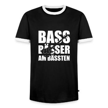 Bass Player Gift BASS BÄSSER AM BÄSSTEN Bassist - Männer Kontrast-T-Shirt - Schwarz/Weiß - Vorne - AI Model Female 172 light (172cm) & AI Model Male 178 light (178cm)