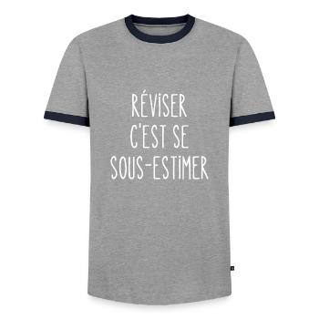 réviser c'est se sous-estimer - T-shirt contrasté Homme - gris/marine  - Devant - AI Model Female 172 light (172cm) & AI Model Male 178 light (178cm)