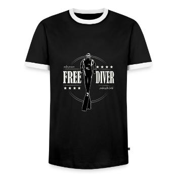 Freediver - one breath - push the limits - Men's Ringer Shirt - black/white - Front - AI Model Female 172 light (172cm) & AI Model Male 178 light (178cm)