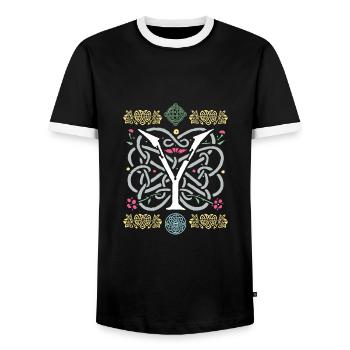 Y - Men's Ringer Shirt - black/white - Front - AI Model Female 172 light (172cm) & AI Model Male 178 light (178cm)