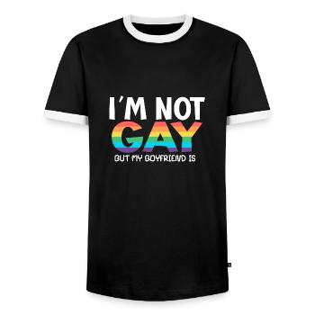 i m not gay but my boyfriend is - Männer Kontrast-T-Shirt - Schwarz/Weiß - Vorne - AI Model Female 172 light (172cm) & AI Model Male 178 light (178cm)