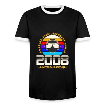 2008 - Men's Ringer Shirt - black/white - Front - AI Model Female 172 light (172cm) & AI Model Male 178 light (178cm)