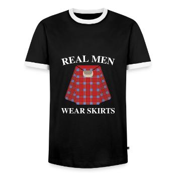 Echte Männer tragen Röcke - Männer Kontrast-T-Shirt - Schwarz/Weiß - Vorne - AI Model Female 172 light (172cm) & AI Model Male 178 light (178cm)