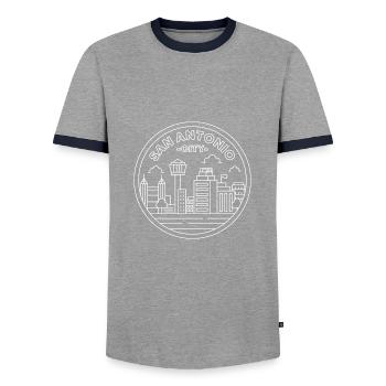 San Antonio City Skyline Design for Proud San Antonio - Men's Ringer Shirt - grey/navy  - Front - AI Model Female 172 light (172cm) & AI Model Male 178 light (178cm)
