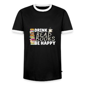 Drink Coffee Read Books Be Happy - Men's Ringer Shirt - black/white - Front - AI Model Female 172 light (172cm) & AI Model Male 178 light (178cm)