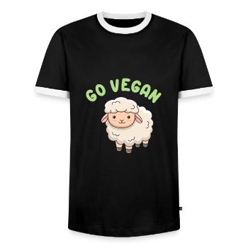 Conception de moutons pour les fiers végétaliens - T-shirt contrasté Homme - noir/blanc - Devant - AI Model Female 172 light (172cm) & AI Model Male 178 light (178cm)