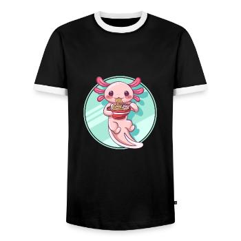 Axolotl Ramen Design for Axolotl Lovers - Men's Ringer Shirt - black/white - Front - AI Model Female 172 light (172cm) & AI Model Male 178 light (178cm)
