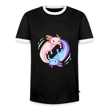 Anime Axolotl Yin Yang Design für Axolotl Fans - Männer Kontrast-T-Shirt - Schwarz/Weiß - Vorne - AI Model Female 172 light (172cm) & AI Model Male 178 light (178cm)