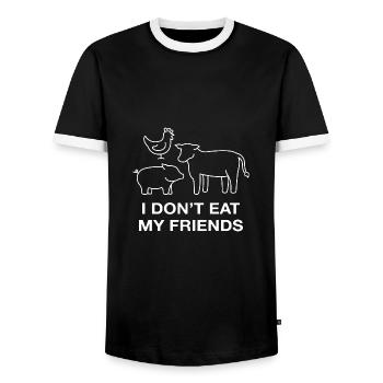 Formen von Huhn Schwein Kuh Design für Veganer - Männer Kontrast-T-Shirt - Schwarz/Weiß - Vorne - AI Model Female 172 light (172cm) & AI Model Male 178 light (178cm)