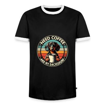 Brauche nur Kaffee und meinen Dackel - Männer Kontrast-T-Shirt - Schwarz/Weiß - Vorne - AI Model Female 172 light (172cm) & AI Model Male 178 light (178cm)