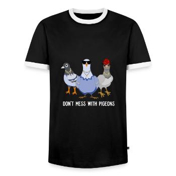 Cool Don't Mess Pigeons design for pigeon fans - Men's Ringer Shirt - black/white - Front - AI Model Female 172 light (172cm) & AI Model Male 178 light (178cm)